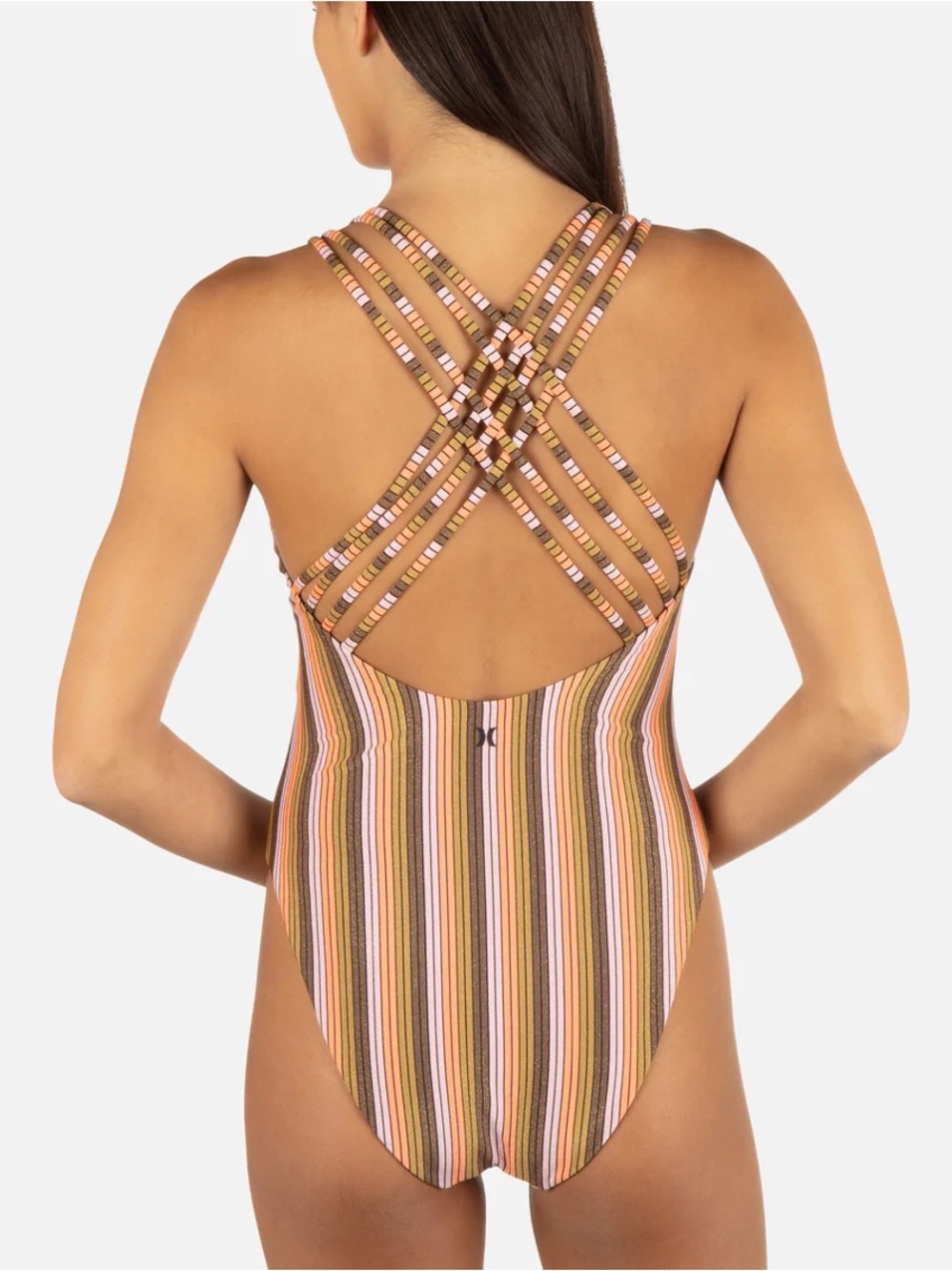 🌈HURLEY-NWT SUNSET SHINE STRIPE MODERATE CROSSBACK ONE‎ PIECE Small